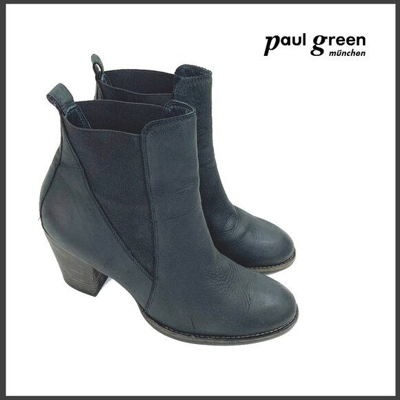 Paul Green Jules Black/Dark Gray Nubuck Ankle Boots Booties Stacked Heel Sz 8.5 - Picture 1 of 16